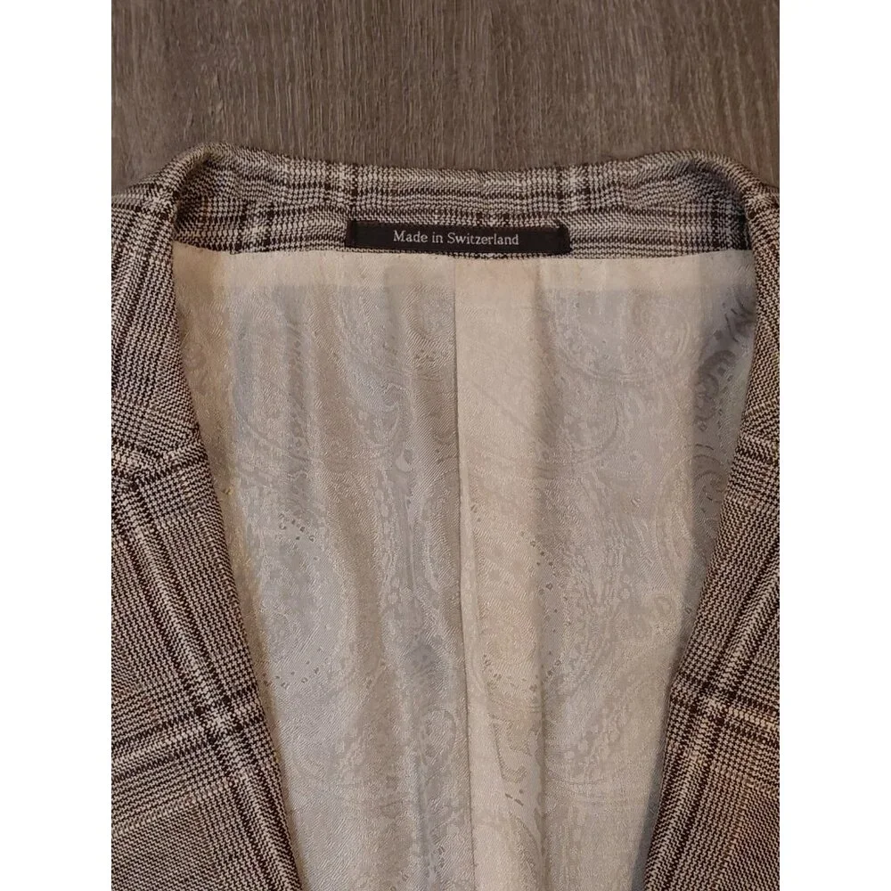 Baumans Ermenegildo Zegna Blazer Sport Coat 3-Button Linen Wool Checked‎ Blazer